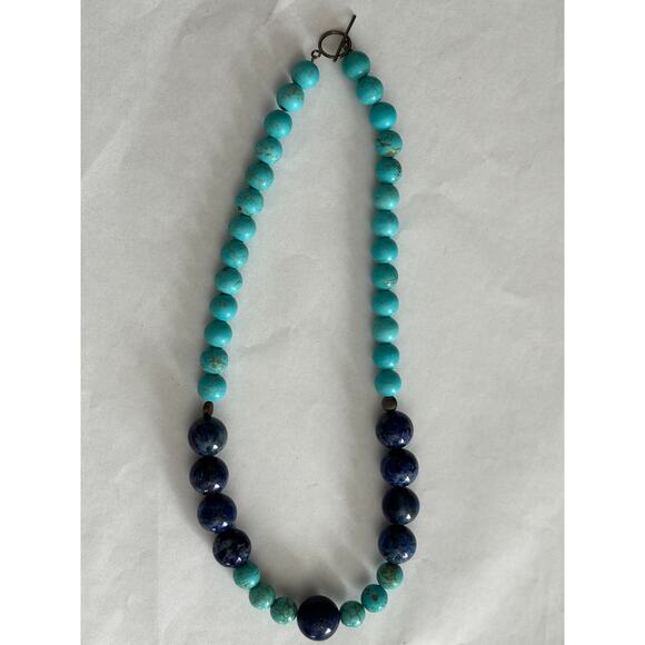 Sodalite Dyed Howlite Lapis Lazuli Beaded Necklace Sterling Silver Toggle Clasp - Picture 1 of 4